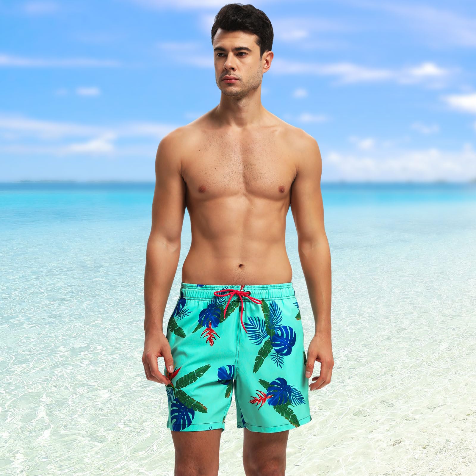 TMEOG Costume Uomo Mare Pantaloncini Casual, Costumi da Bagno Uomo Surf Lungo Costume da Spiaggia Piscina Pantaloncino Estivo con Tasche e Coulisse Regolabile