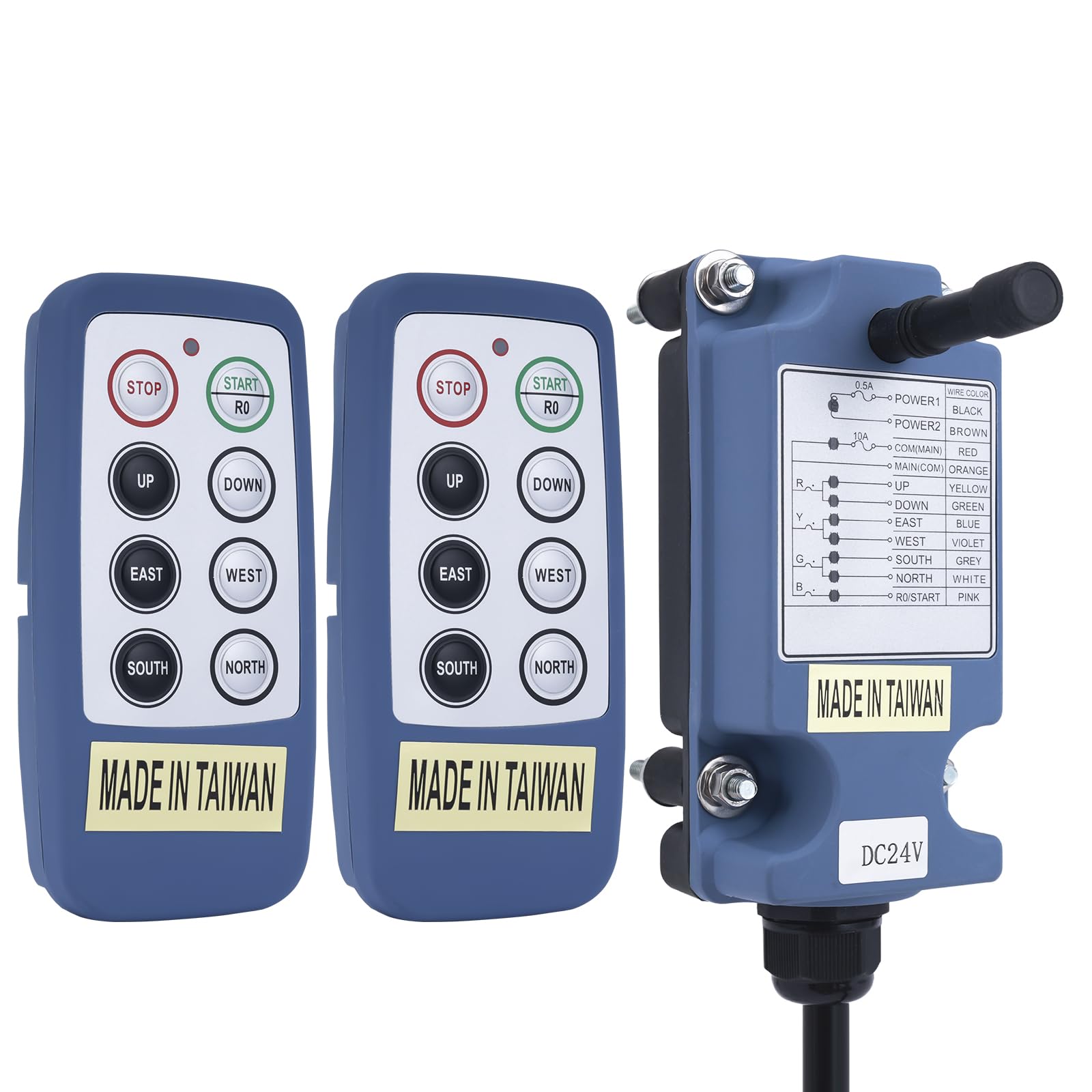 Saga-L8 Mini Mando a Distancia Inalámbrico para Grúa Puente 6 Canales Botones Industrial Radio Transmisor y Receptor (2 Transmisores + 1 Receptor, 12-24 V CA/CC)