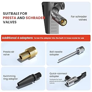 SAILHAPI Mini Bike Tire Pump (150PSI Fast Inflation with Guage) (Presta and Schrader Valve) Portable Electric Air Pump for Road and Mountain Bicycle, E-Bike, Motorcycle, Sports Ball