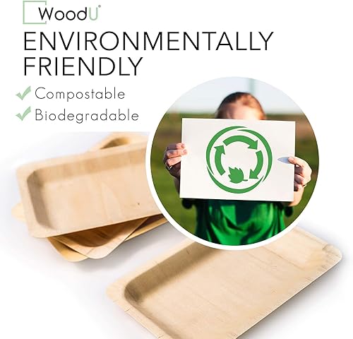 Miniatura 3 de Platos de fiesta compostables ecológicos  Juego de 50 platos de postre de madera desechables (7.5 x 5.5 pulgadas) para eventos y reuniones