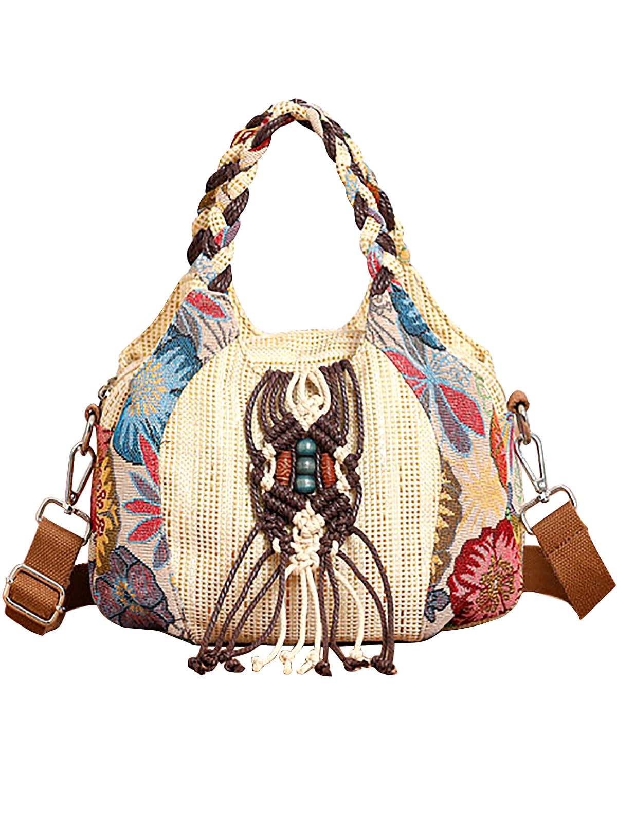 POPUCTMini Cotton Shoulder Bag Fashion Small Hand Knitting Tote Handbag for Women