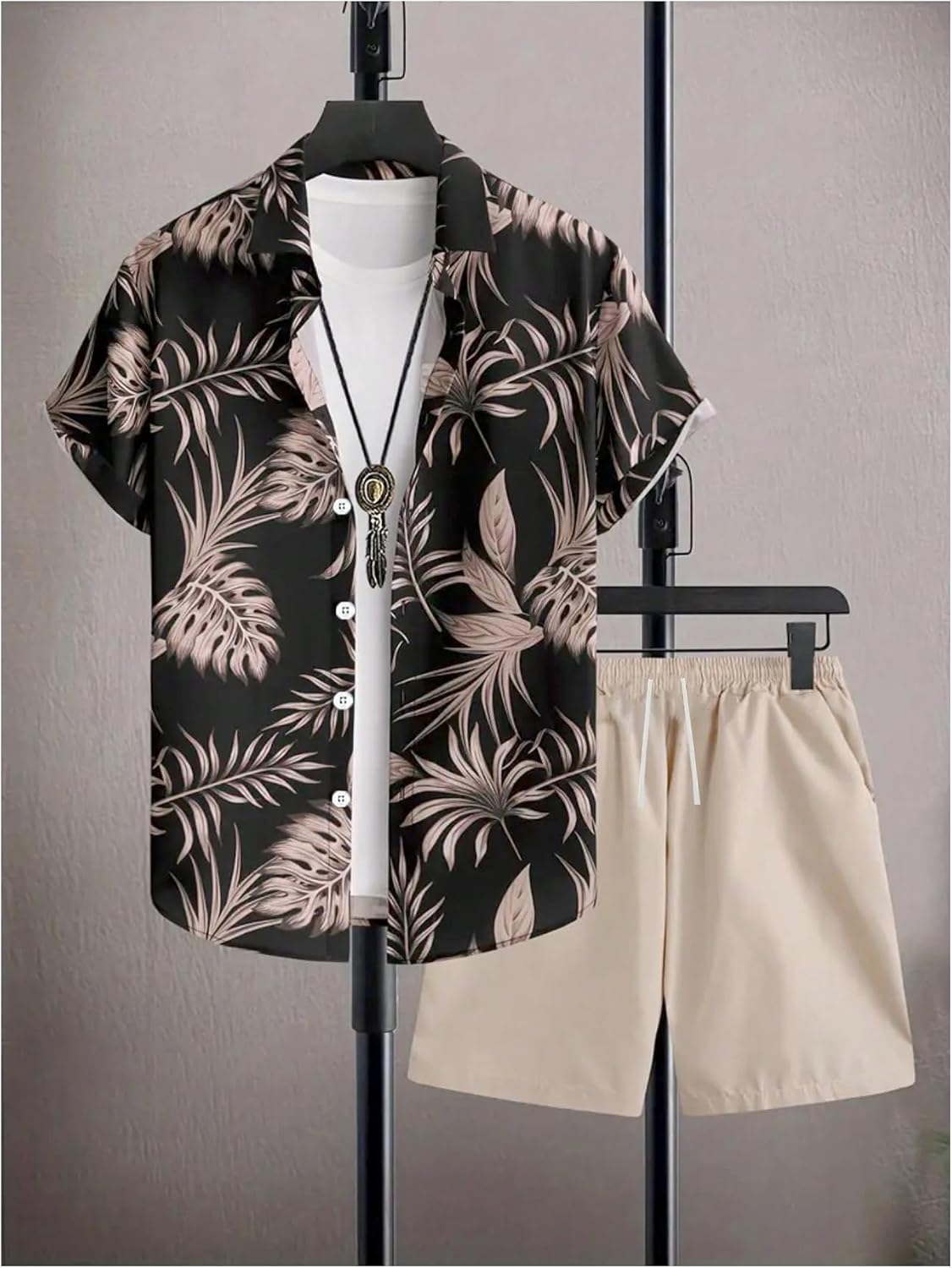 GORGLITTER Men's Vacation Beach Cruise Summer Outfits 2 Piece Shorts Set Hawaiian Button Down Shirt and Shorts