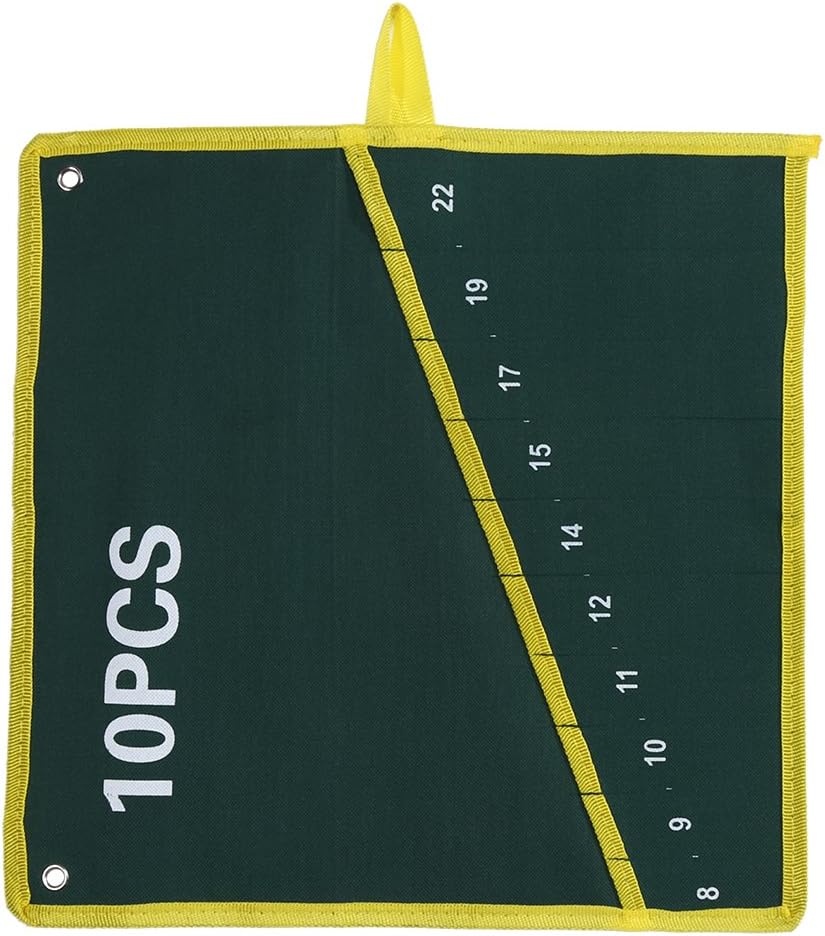Fdit Tool Storage Bag, 10 Pockets, Green, Wrench Organizer Pouch, Portable, 37x37cm