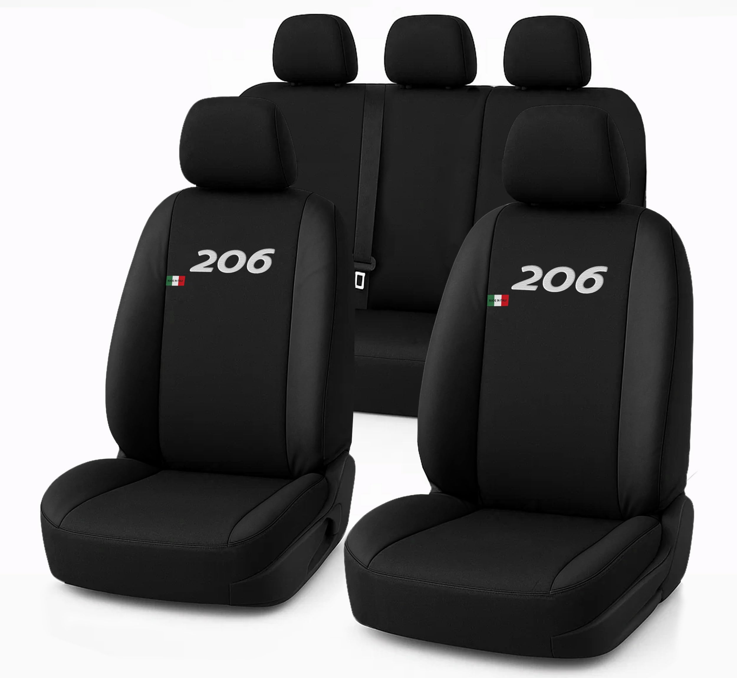 Auto Accessori Lupex - Housses pour siège de Voiture, compatibles Housses de siège de Voiture pour 206, Noir, Made in Italy, Avant-arrière, Tissu Polyester, Housses intérieures de Voiture