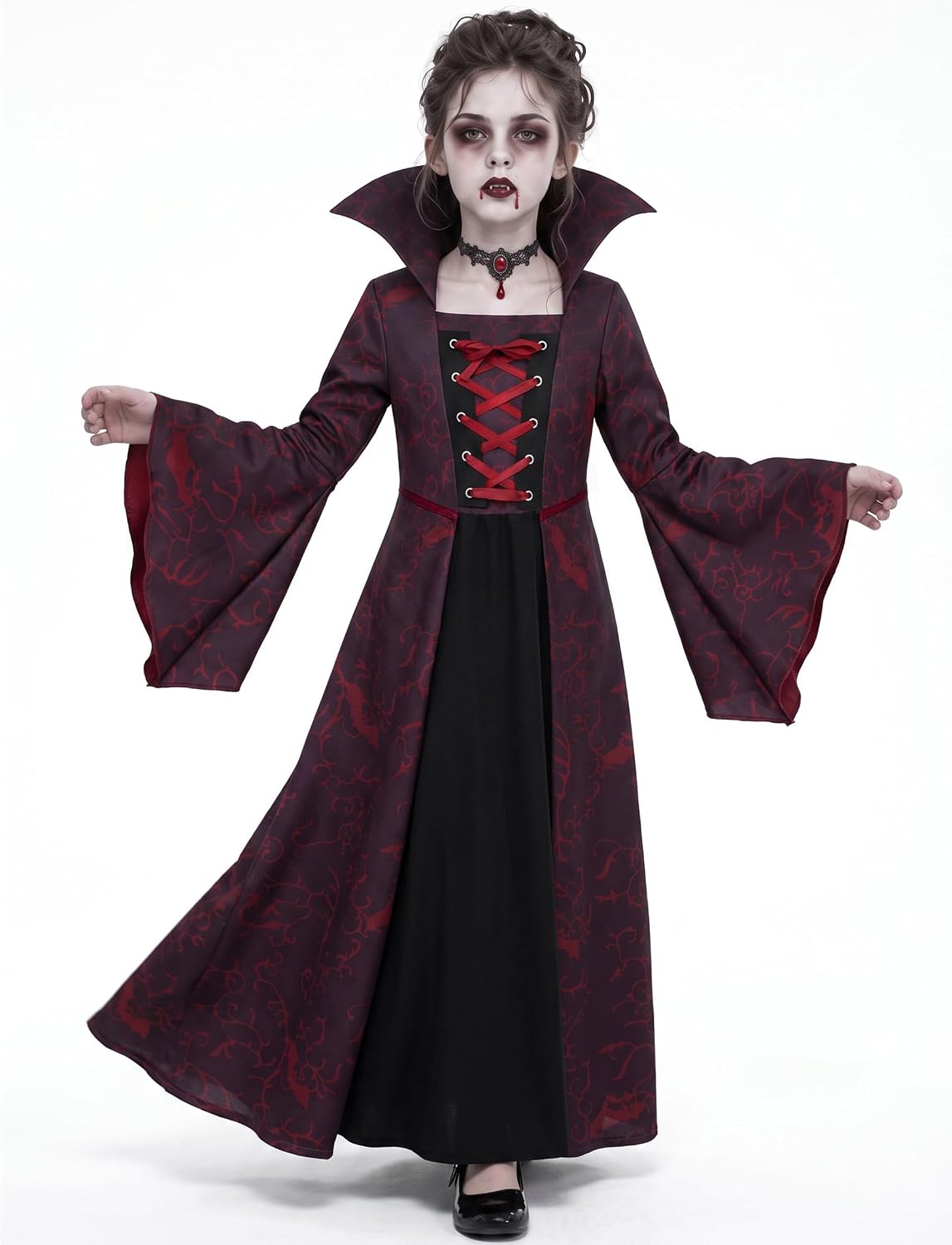 Vampire Costume for Girls, Gothic Victorian Vampiress Dress Set