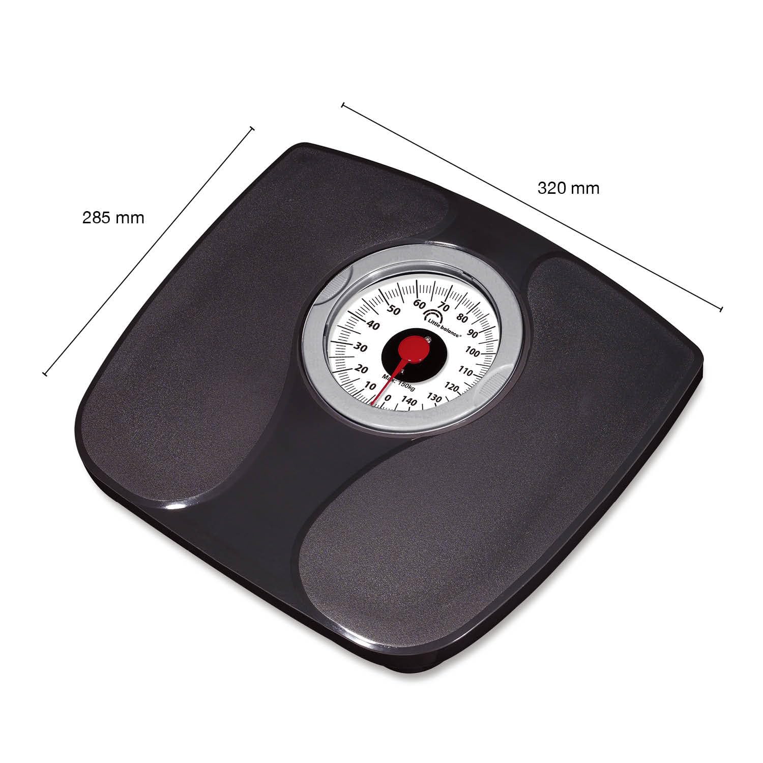 LITTLE BALANCE 8727 Confort 150, Bilancia pesapersone meccanica, Bilancia con schermo XL, Forma compatta, 150 kg, Nero