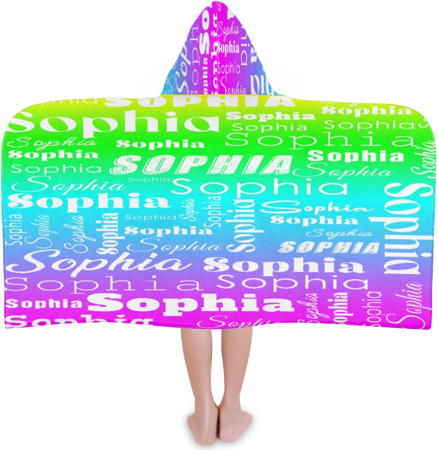 Custom Name Beach Towel with Hood for 3-10 Years Boys and Girls, Personalized Hooded Towels Bath Robe for Kids, Rainbow Gradient Children's Hooded Bath Towel