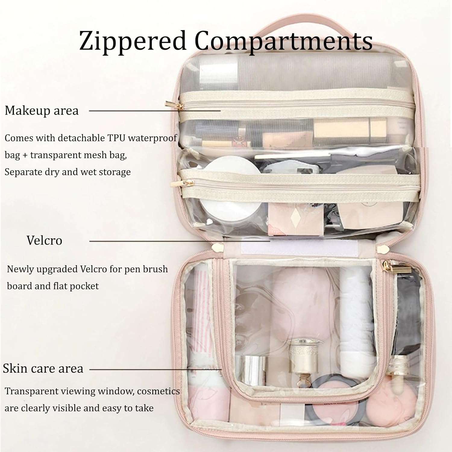 Multi-Compartment Toiletry Cosmetics Bag, Large Capacity & Portable & Water Proof Makeup Bag, Multi Compartment Toiletry Bag for Travel (Black)
