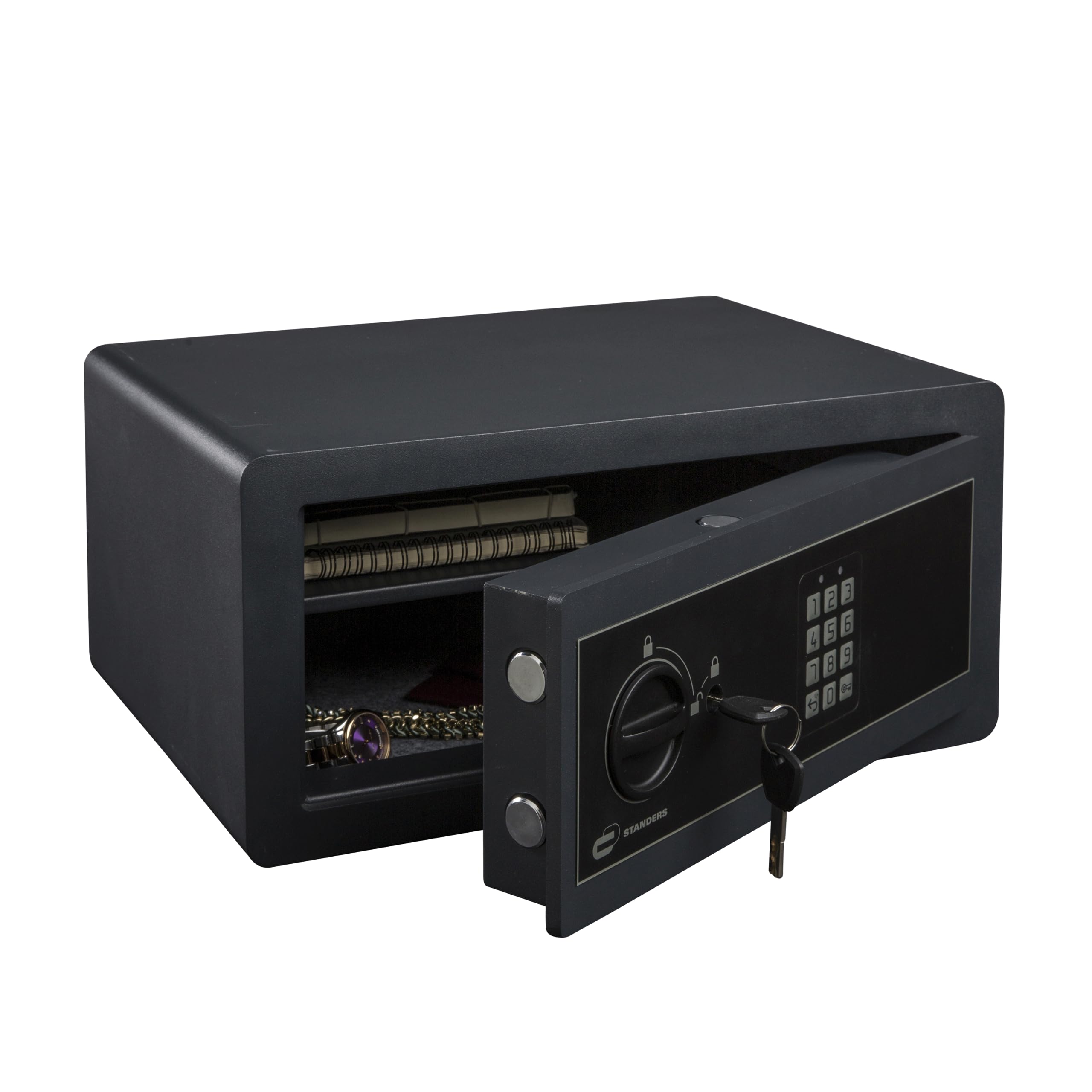 STANDERS - Elektronischer Safe - 20L - 30 x 43 x 20 cm - Wandtresor - Code-Safe - 2 Sicherheitsschlüssel - Mit Alarm - Integriertes Licht - Elektronisches Passwort Tresor