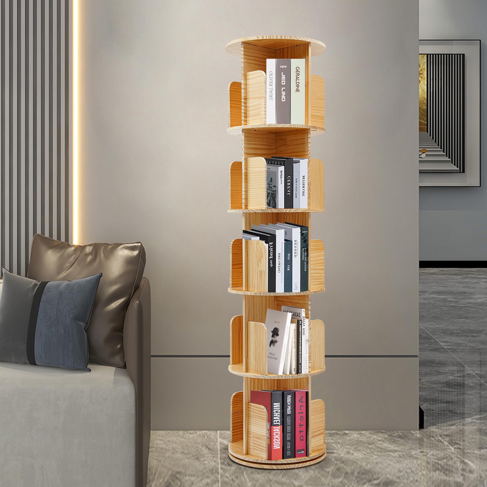 Roterende boekenkast, 5 niveaus, staand rek, kantoorrek, decoratief rek
