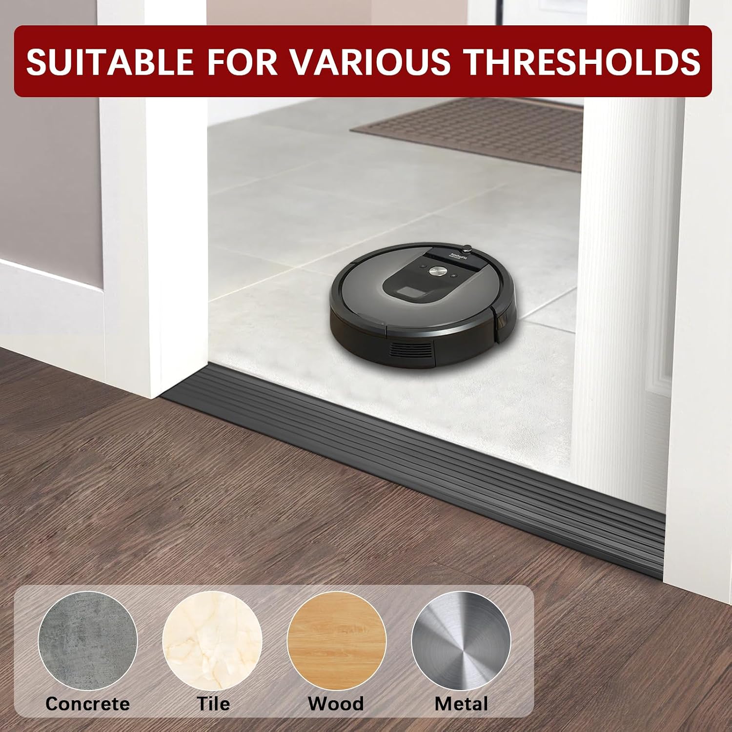 Threshold Ramps for Doorways Self-Adhesive Natural Rubber Power Wheelchair Ramp Adjustable & Cuttable, for Doorways,Sweeper, Power Scooters, Bathroom (Black, 2” Wide x 3.3' Long)