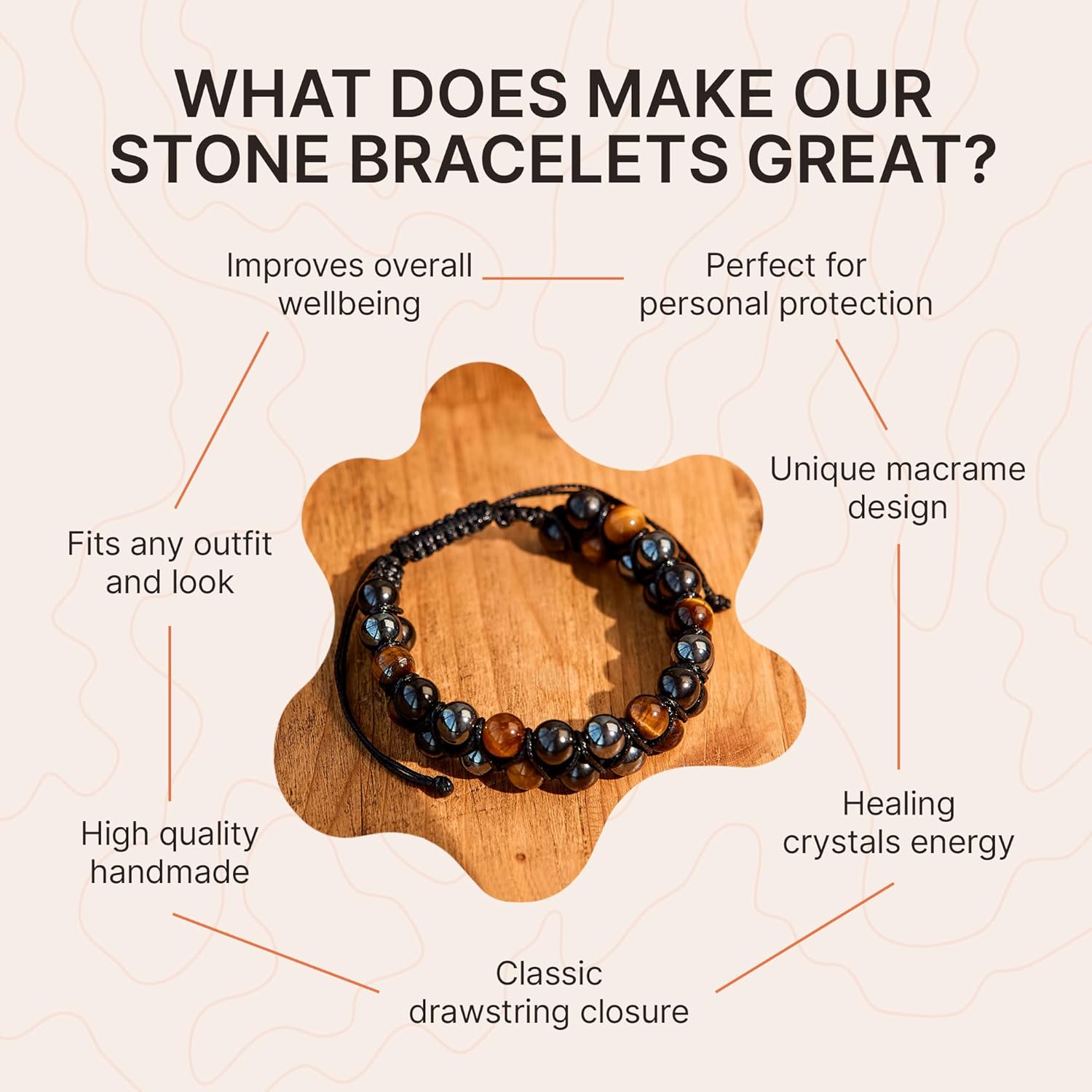 Karelian Heritage Shungite Stone Tiger Eye Black Hematite 8 mm Macrame Beaded Triple Protection Bracelet for Men Women | Crystal Healing Jewelry Gift for Luck and Wealth BO132 - Image 7