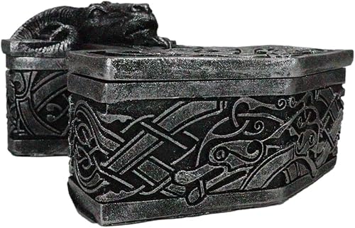 Miniatura 7 de Ebros Gift Viking Ram Skull Thor Hammer Mjolnir con runas, caja de joyería decorativa, figurita nórdica Dios del trueno mitología escandinava