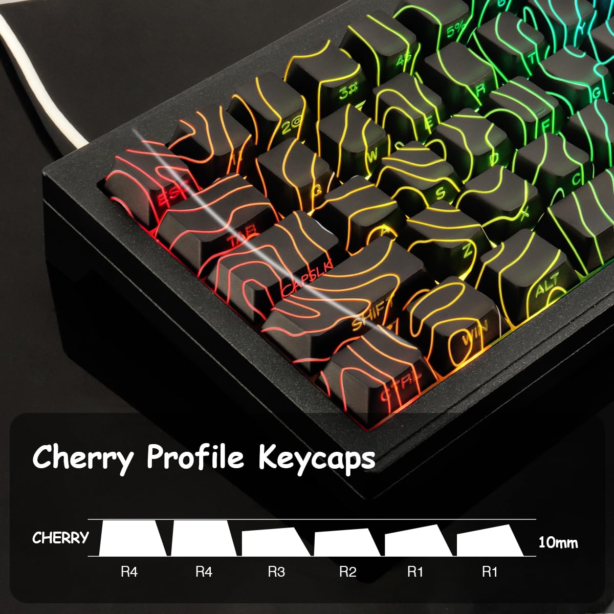 JakeTsai Copritasti PBT, 128 tasti incisi laterali trasparenti Keycap Set Cherry Profile Backlit Keycaps per Cherry MX Switch ASIN/ISO Layout Tastiera meccanica