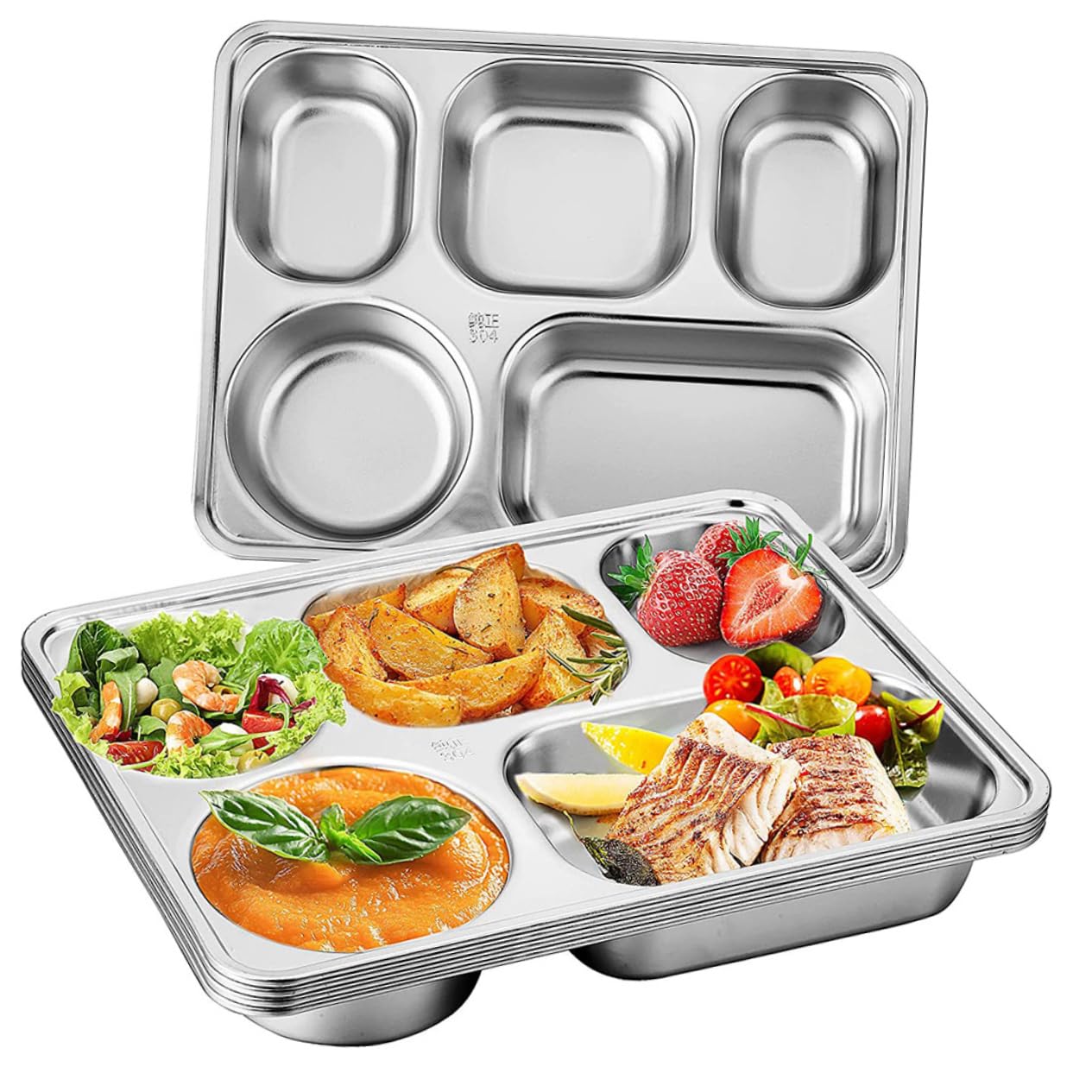 ABOOFAN Platos de Almuerzo Seccionados de Acero Inoxidable, 3 Piezas