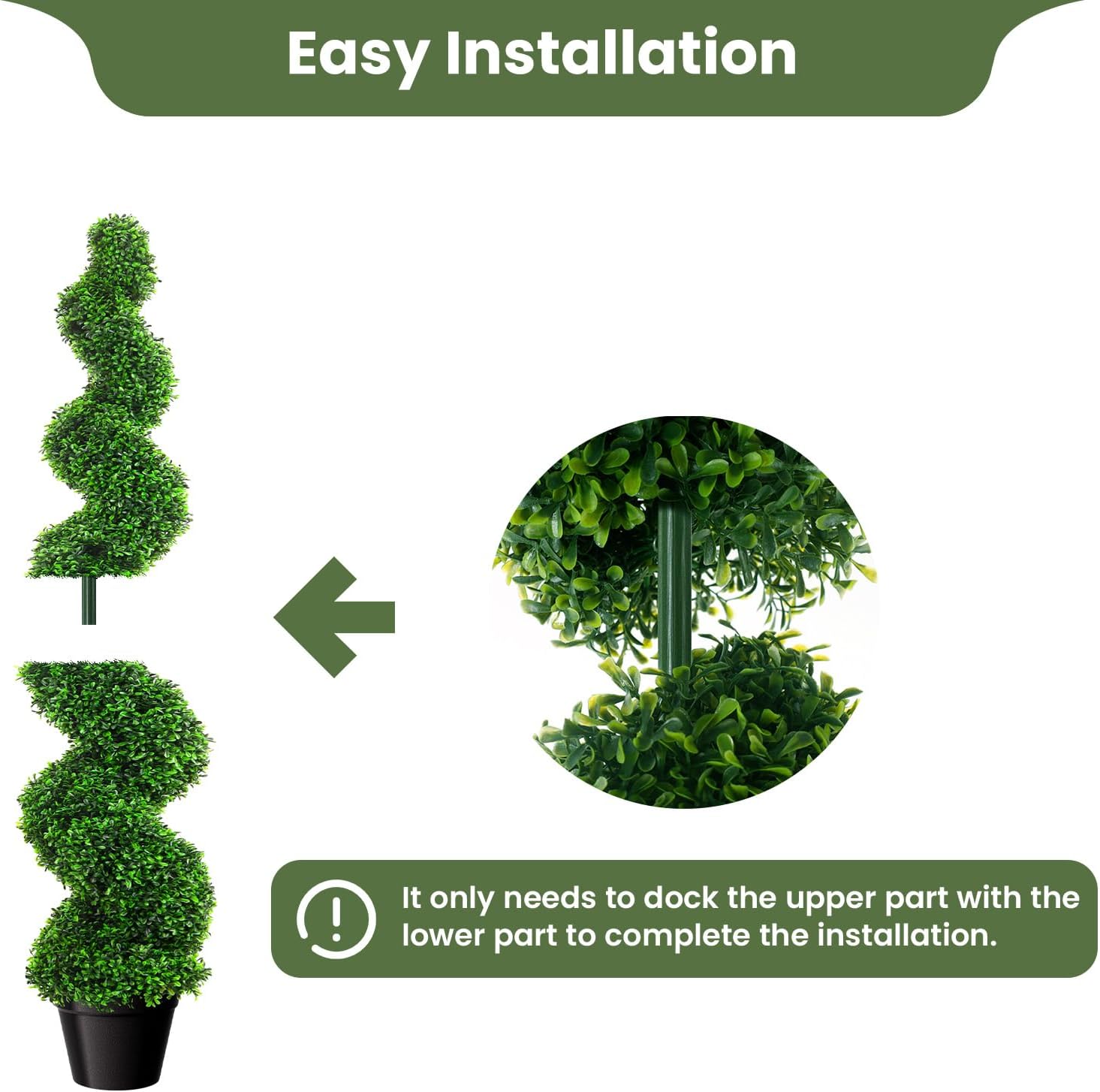 4ft Artificial Boxwood Spiral Tree Set (2 Pcs), Faux Tree Boxwood Topiary Plant with Weighted Pot, Fake Twisting Plants for Outdoor Walkway and Indoor Home Decoration