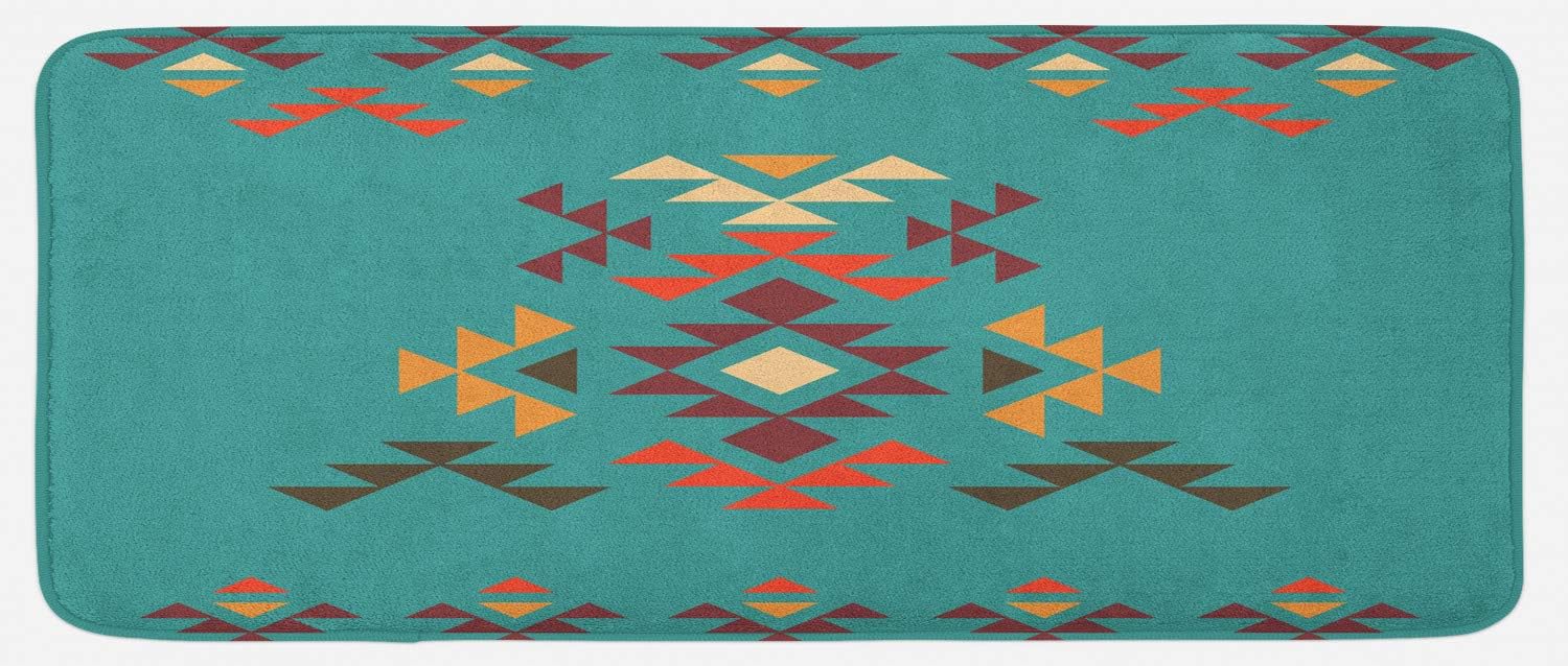 Lunarable Sunflower Kitchen Mat, 3 Sunflowers on Wooden Background at Top Left Corner Picture Print, Plush Decorative Kitchen Mat with Non Slip Backing, 47" X 19", Yellow Umber