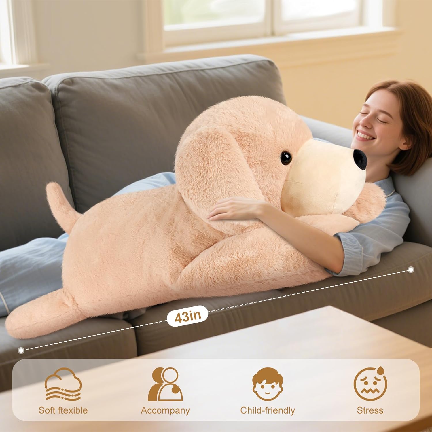 43 inch Golden Retriever Giant Dog Stuffed Animal, Lifelike Jumbo Dog Plush for Stress Relief & Companion, Extra Soft Large Stuffed Animals, Big Plushies Gifts for Kids Adults - Image 3