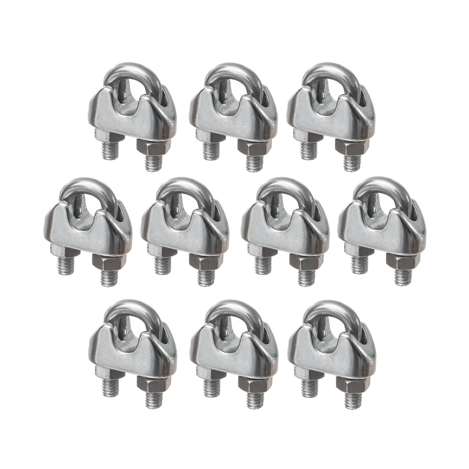 10 morsetti per fune in acciaio inox, per fune da 3 – 12 mm di diametro, resistenti all'acqua marina, antiruggine.
