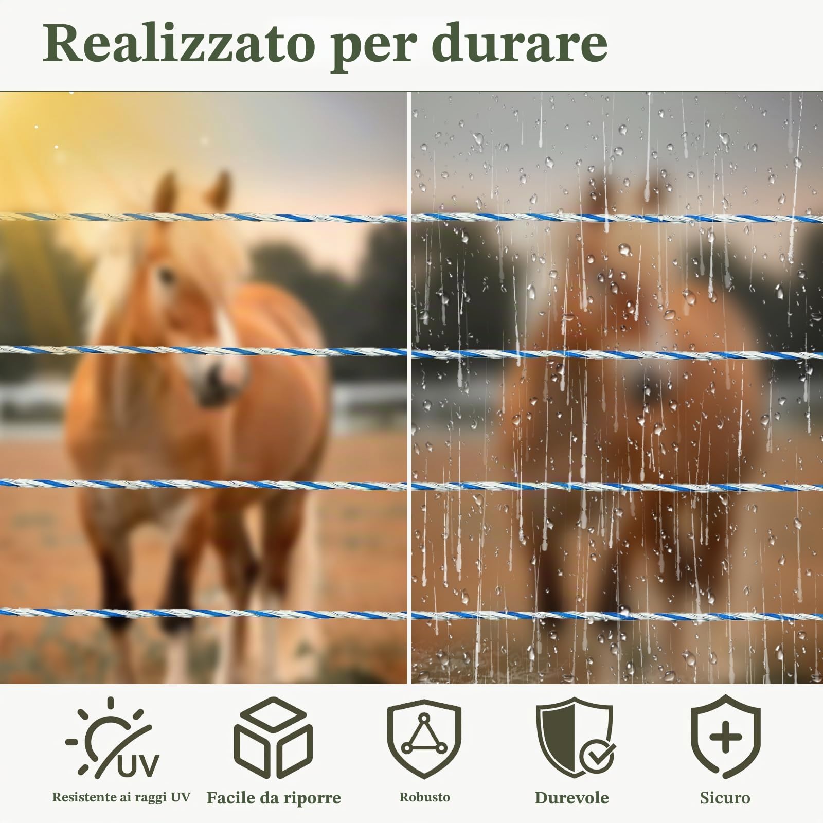 mumisuto Filo Per Recinto Elettrico 500/1000 Metri Con 6/9 Fili Conduttori, Filo Conduttore Tondo Per Recinti Elettrici Recinzioni Elettriche Per Animali Cinghiali Mucche Cavalli (Blu, 500M)