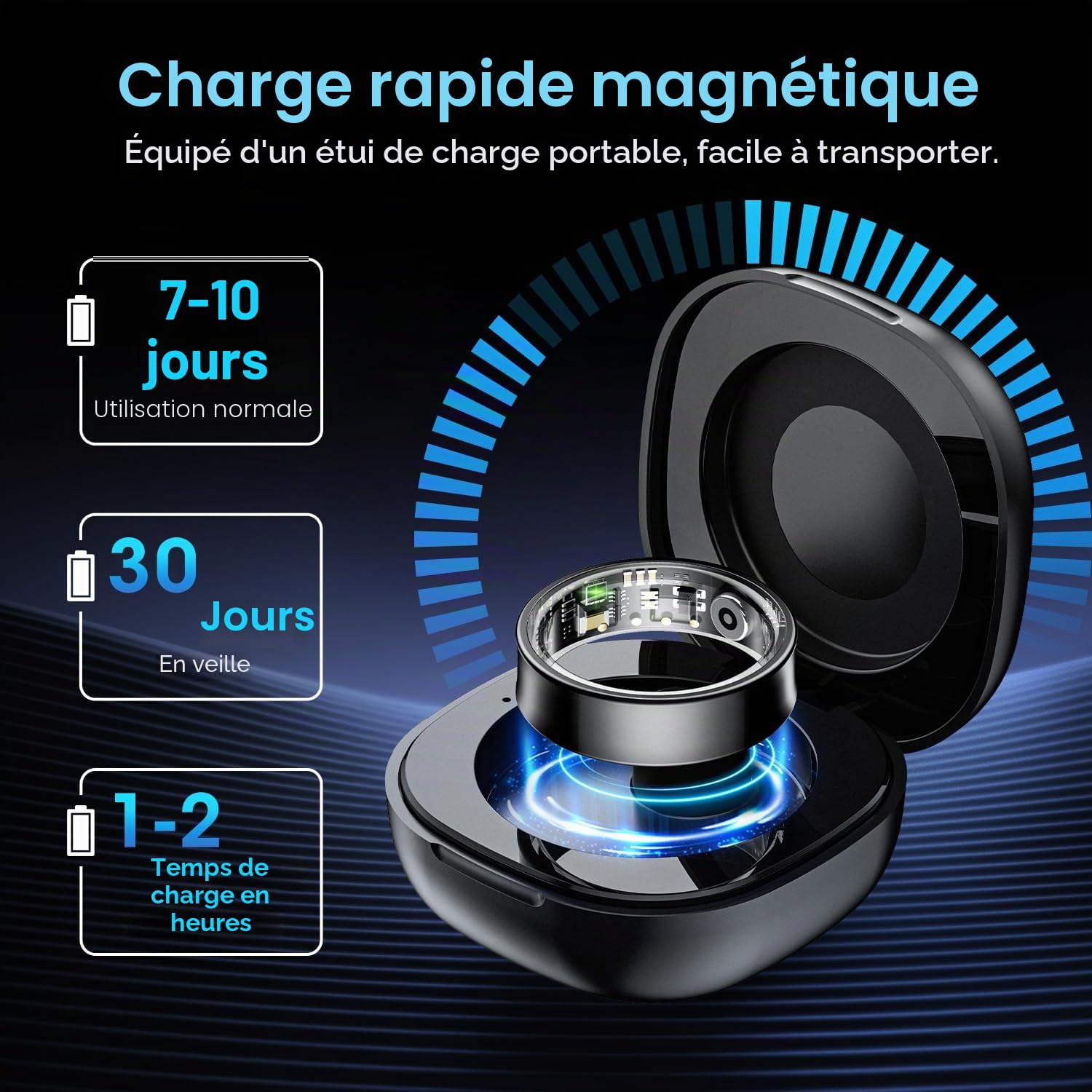 NAIXUES Bague Connectée Homme Femme, Smart Ring avec Commande Gestuelle, Fréquence Cardiaque, SpO2, Sommeil, 170+ Modes Sportifs, Smartwatch 5ATM Podomètre pour Android iOS, Taille 9, Noir