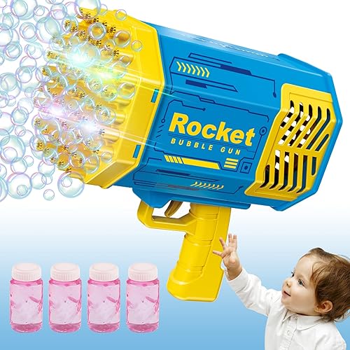 Ametralladora de burbujas de 69 agujeros Bazuca de burbujas con luz mejorada 2023 con solución de burbujas, pistola de cañón eléctrica para hacer