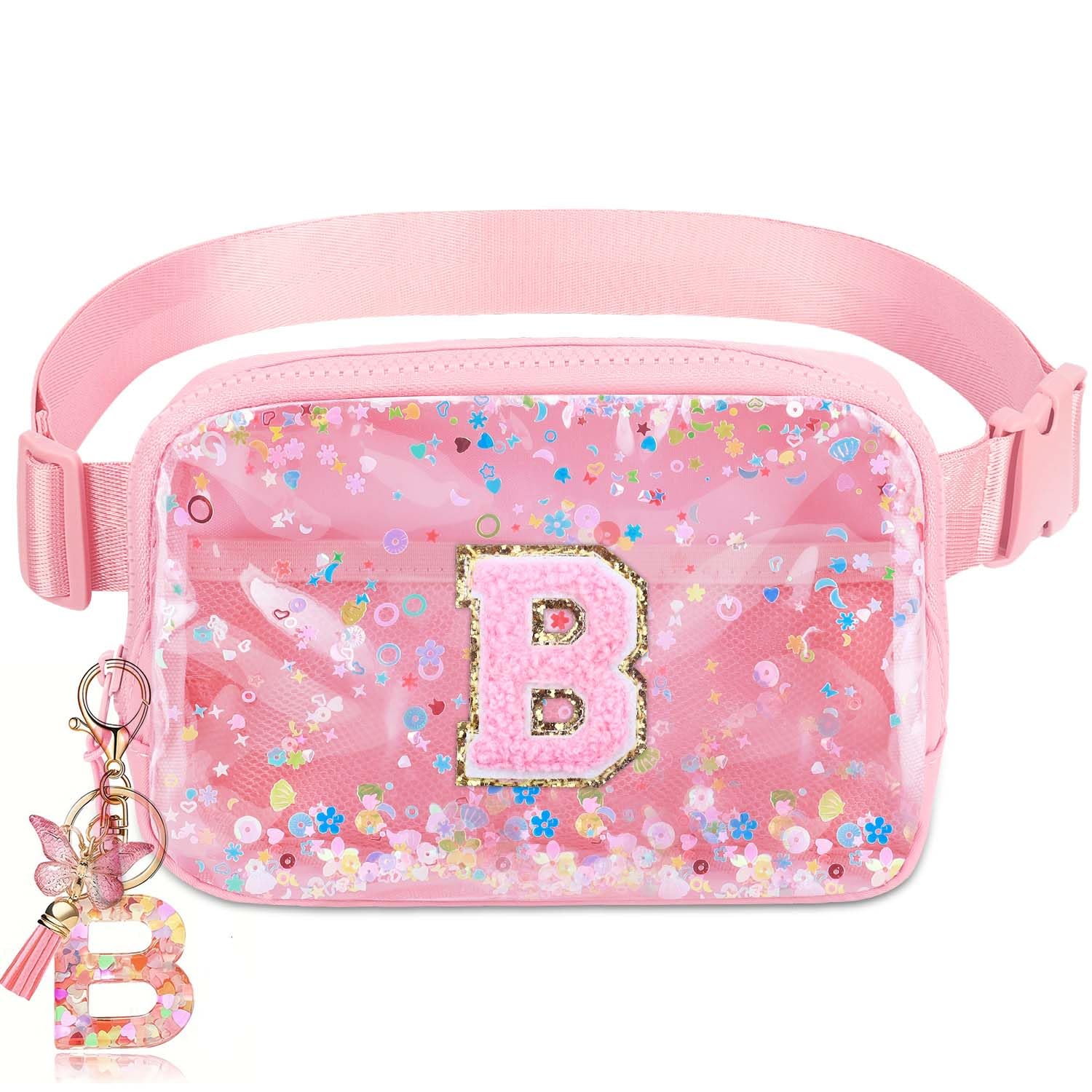 Initial Fanny Pack for Girls - Belt Bag for Teens Kid Teen Girl Kid Birthday Gift Pink B