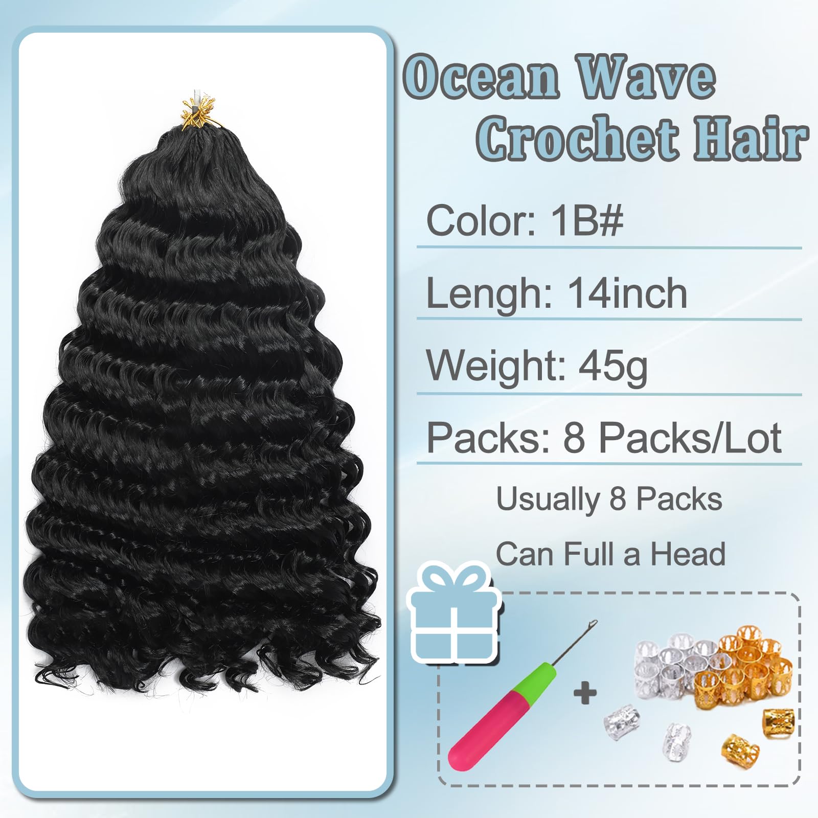 AMLUCKS Ocean Wave Crochet Hair 8 Packs Pre Looped Short GoGo Curl Crochet Hair Ombre Curly Deep Wavy Twist Braids Synthetic Braiding Hair Extensions for Women (1B# - Image 2