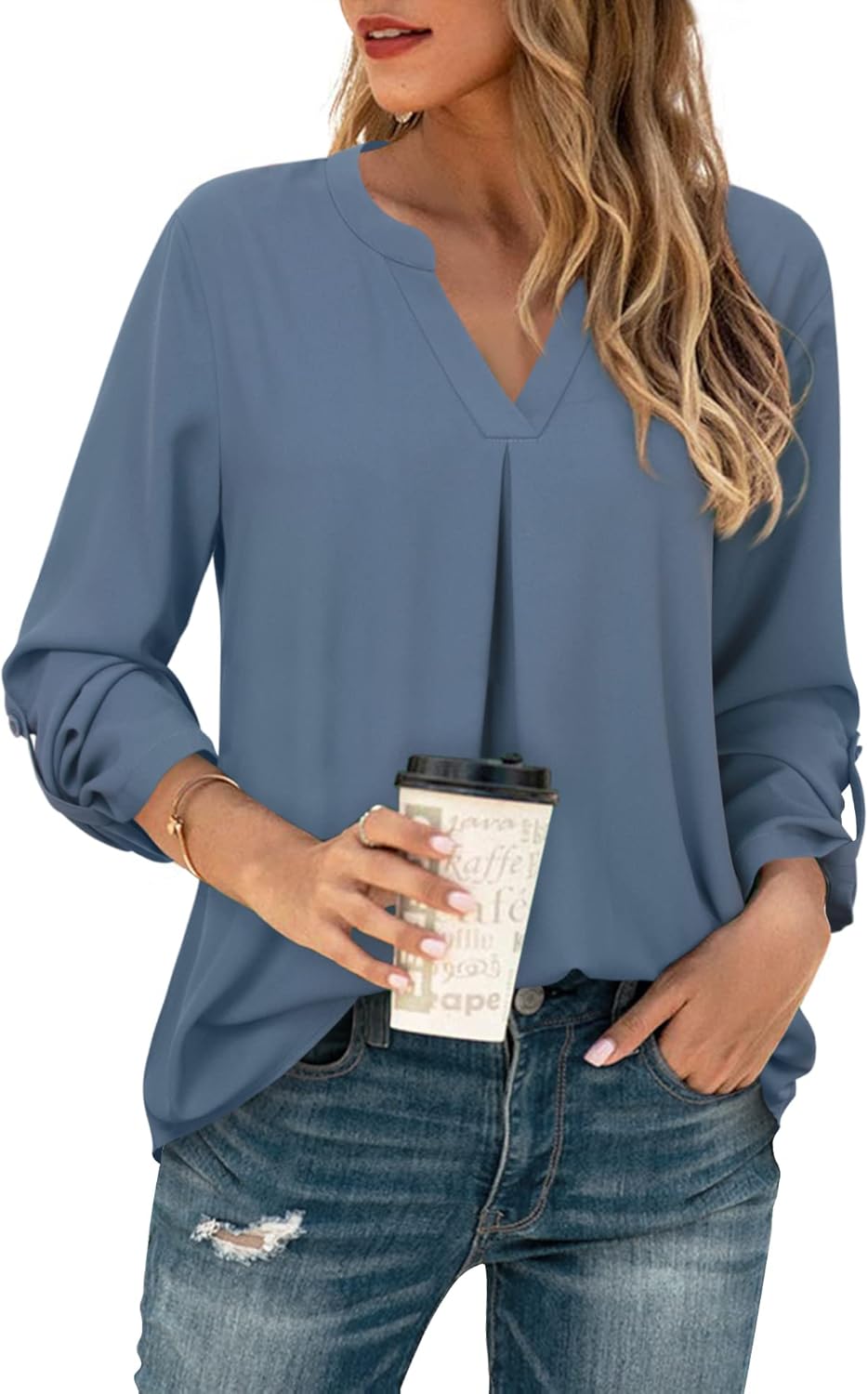 Gaharu Women's Blouses 3/4 Sleeve Work Shirt Chiffon Tunic Top Office Wear - Image 5