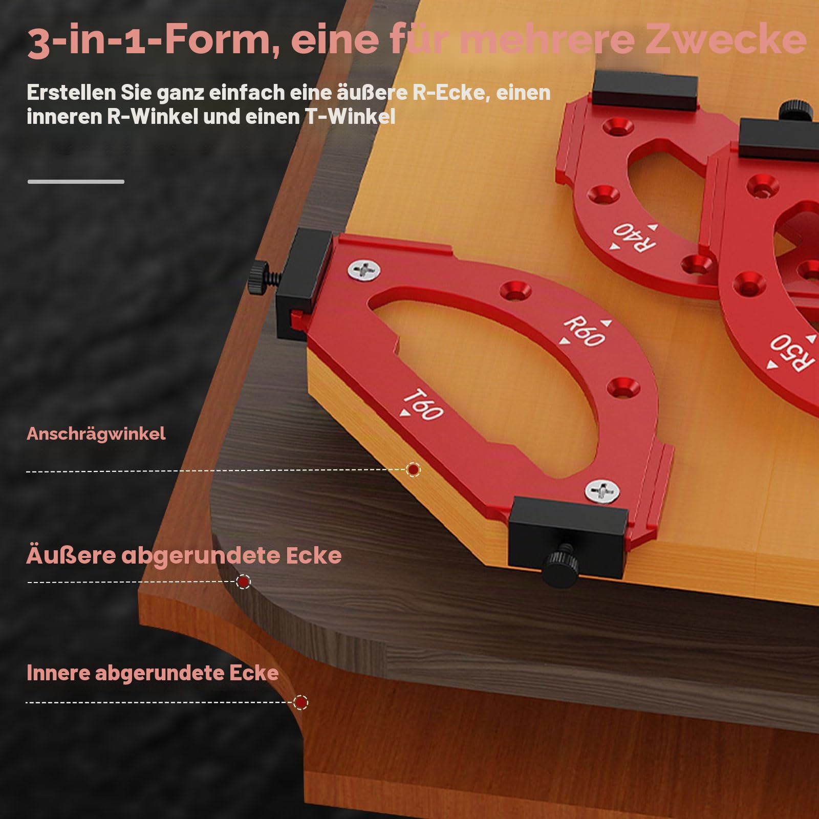 7 Stück Eckschablone Router Schablone, Router Eckschablone R10 R15 R20 R25 R30 R35 R40 R50 R60 T10 T20 T30 T35 T40 T50 T60 für Abschrägung Außen R, Innen R, T Ecke Positionierhilfe