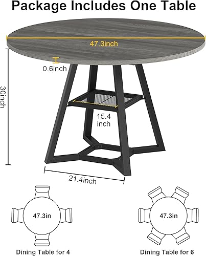 Miniatura 2 de Mesa de comedor redonda para 4, mesas de cocina, mesa de comedor circular con marco de metal de pedestal, mesas de cocina y comedor industriales de