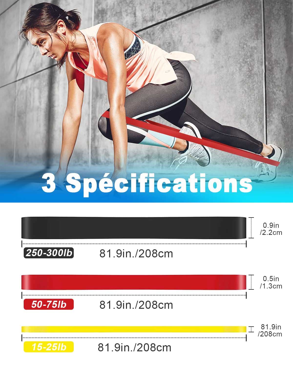 Victoper Fasce di resistenza - 3 pezzi/set fasce elastiche per muscolo Door Anchor Resistance Bands Resistance Bands for Pilates Training Physical Therapy Stretching Yoga