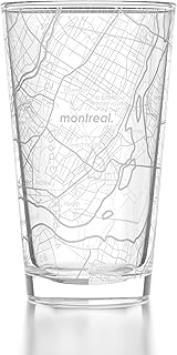 Well Told Engraved Montreal Canada Map Pint Glass - Etched City Map Beer Glass Gift for Beer Lovers (16 oz, Clear)