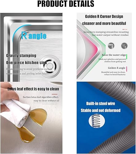 Miniatura 2 de Fregadero de jardín al aire libre, canal único, pequeño fregadero de acero inoxidable para lavado de cocina comercial con estante de almacenamiento