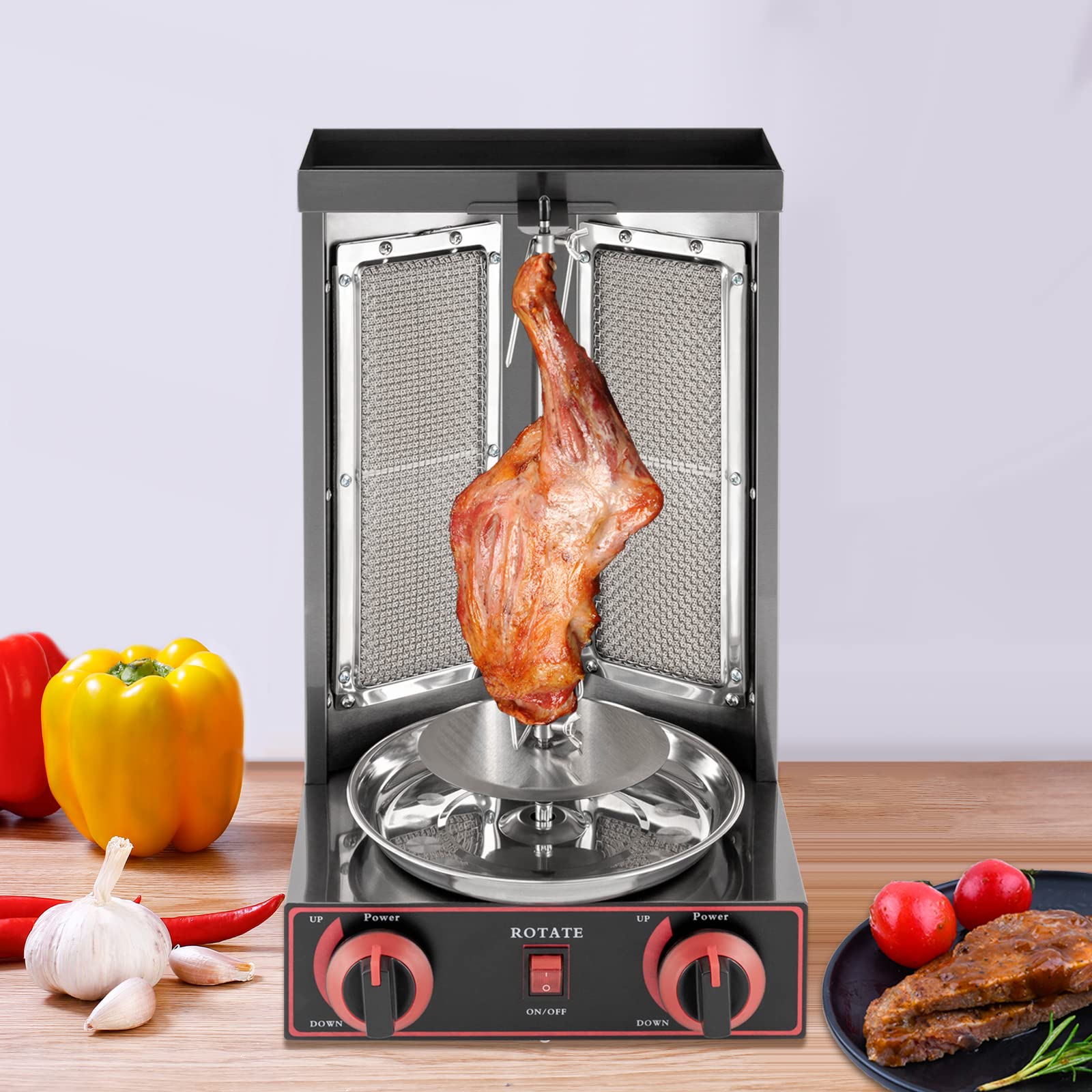Machine Kebab Gaz 3000W, Tournebroche Vertical Professionnel avec Rotation 360°, Rôtissoire à Döner Grande Capacité 8kg, Grill Inox pour Restaurant Snack Bar Camping Fête