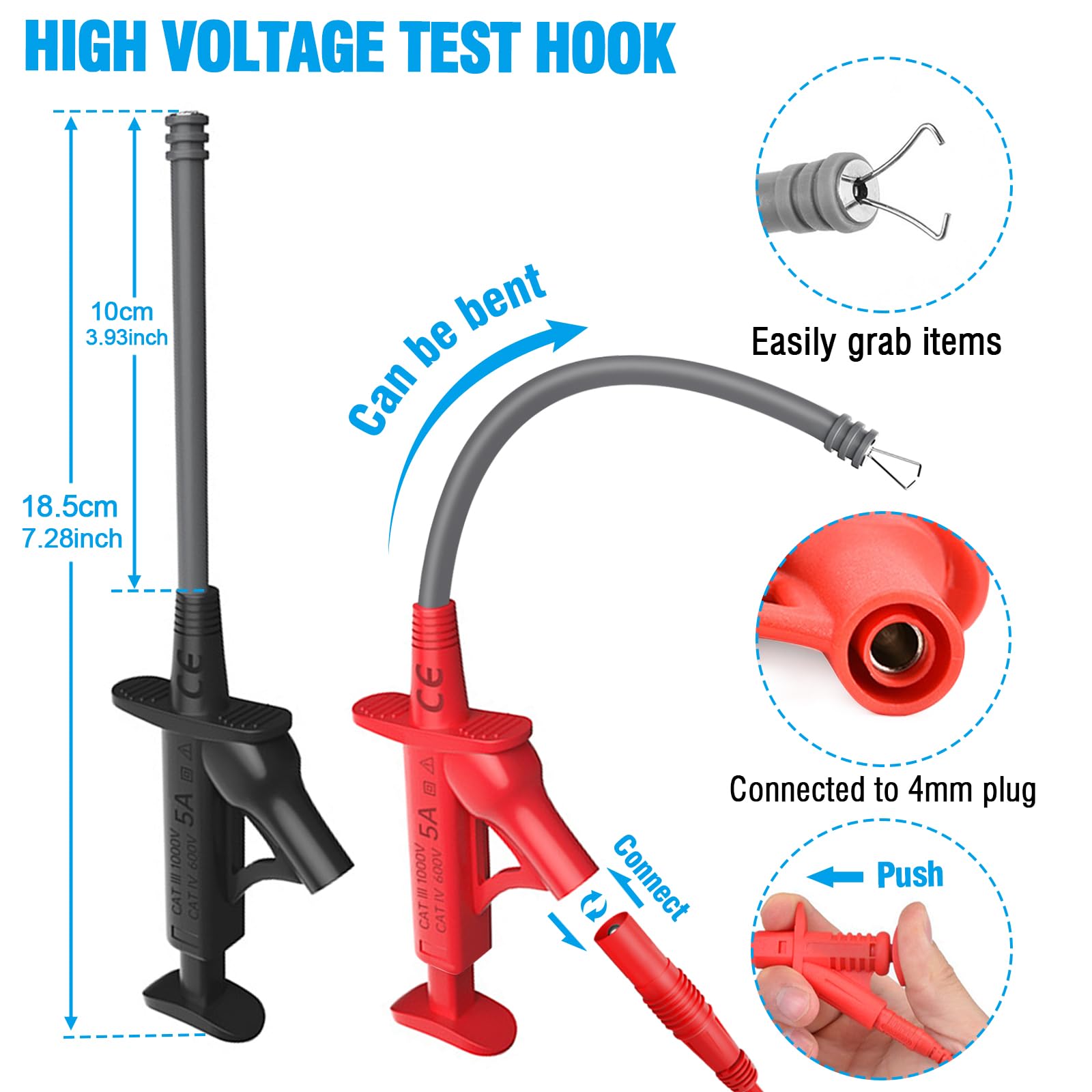Puntali per test multimetro, set di puntali con clip coccodrillo sostituibili, sonde perforanti, clip coccodrillo, clip gancio per test, pinzette per test per multimetri elettrici digitali - 25 pezzi