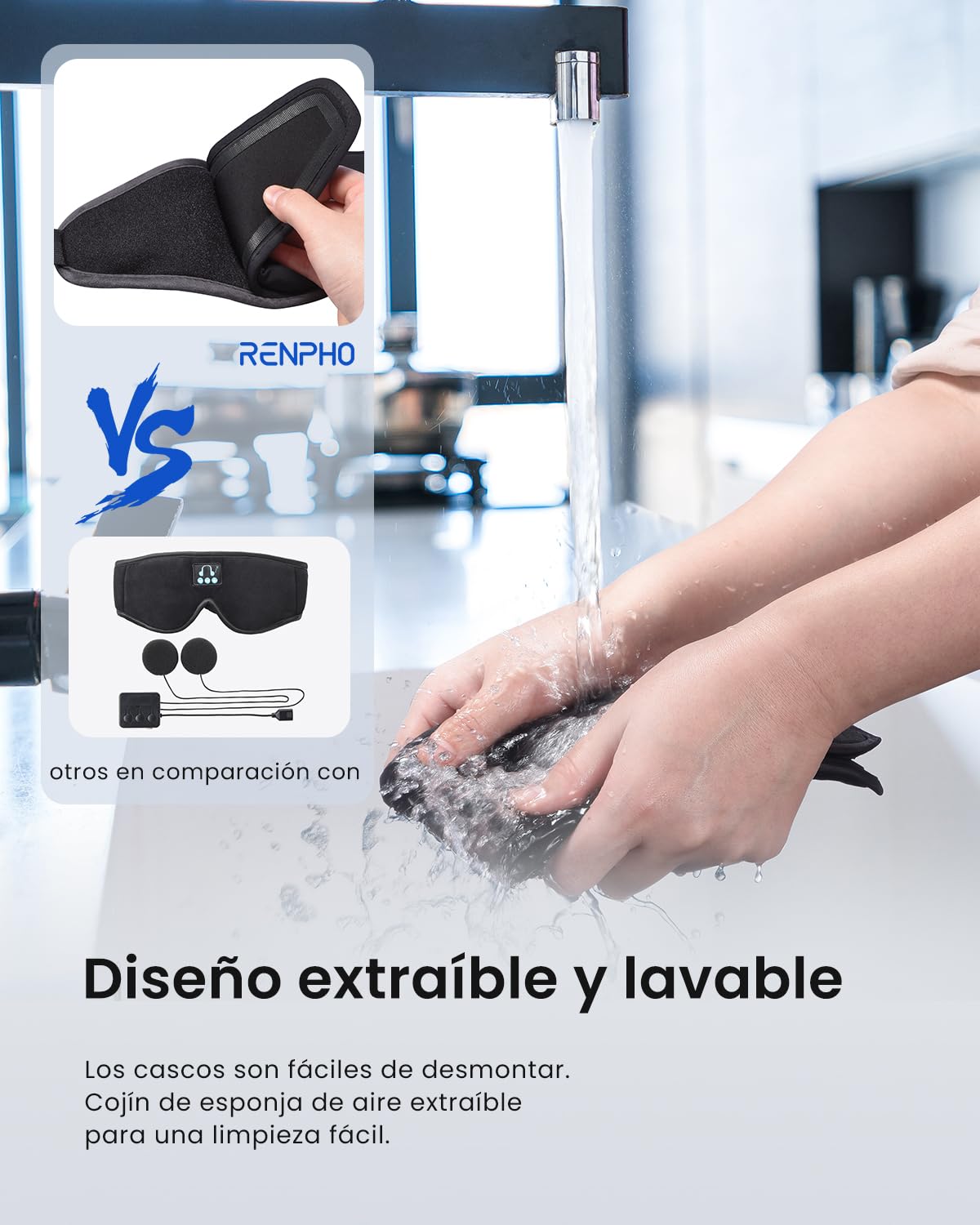 RENPHO Máscara para Dormir con Auriculares Bluetooth 5.2, Regalo Día de la Madre, Regalo Mujer, Auriculares para Dormir, Suave 3D Blackout Inalámbrico Máscara para Dormir, Noche Máscara de Ojos