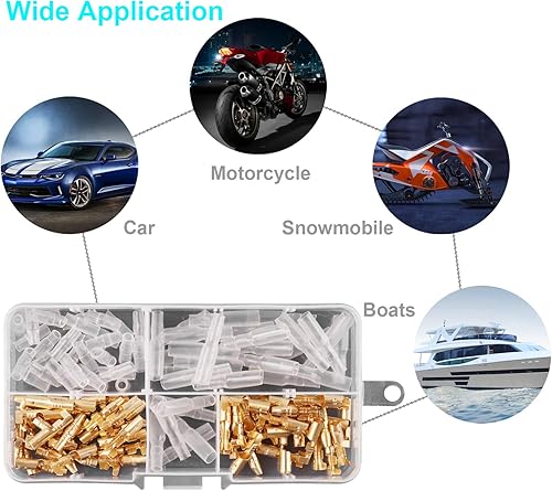 Miniatura 6 de Kinstecks Kit de conectores de bala de 0.138 in, 120 unidades, conectores de terminales de cable macho y hembra de latón con cubierta de aislamiento