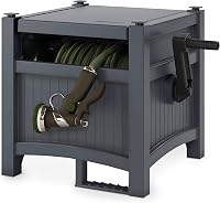 Suncast Garden Hose Hideaway Storage Reel Box, Cyberspace Grey - Resin Container for 100 ft 5/8" Vinyl Hose, No Assembly
