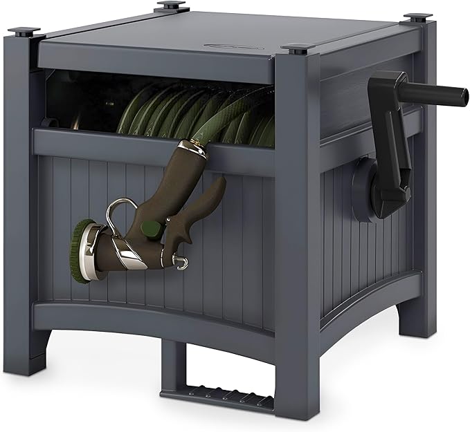 Suncast Garden Hose Hideaway - 100' Hose - Cyberspace Grey
