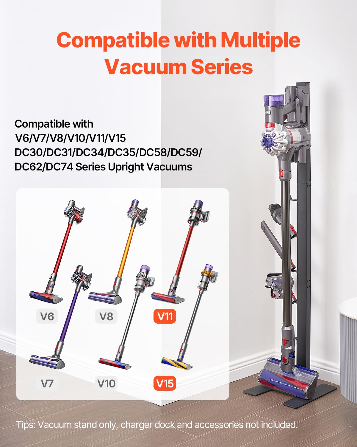VEVOR Vacuum Stand, Compatible with V6 V7 V8 V10 V11 V15, Stable Vacuum Stand Holder with 6 Hooks for DC30 DC31 DC34 DC35 DC58 DC59 DC62 D74 Cordless Upright Vacuum Cleaners & Accessories