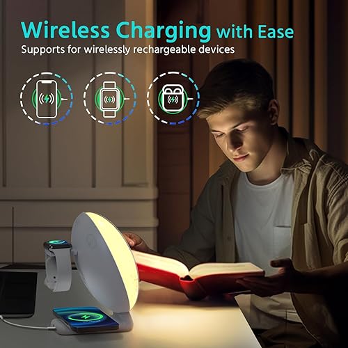 Miniatura 3 de MOMILLA Reloj despertador inteligente Sunrise  Estación de carga inalámbrica 3 en 1, compatible con Apple WatchAirpodsiPhone Samsung, control de