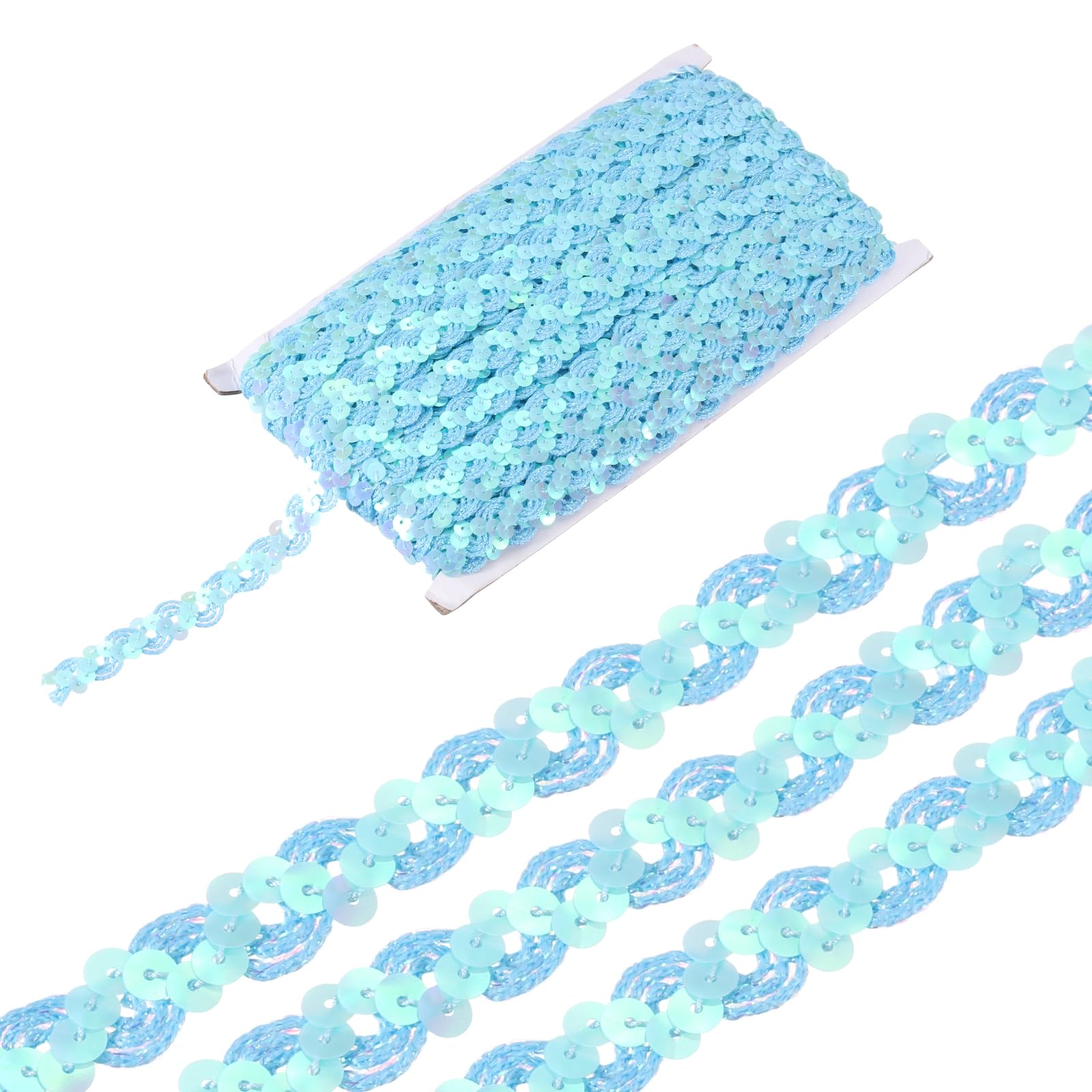 sourcing map 27 Yard Sequins Beaded Lace Trim 0.6 Inch Wave Sequin Braid Trim Strip Paillette Ribbon for Crafts, Embellishments, DIY Sewing Costume, Light Blue