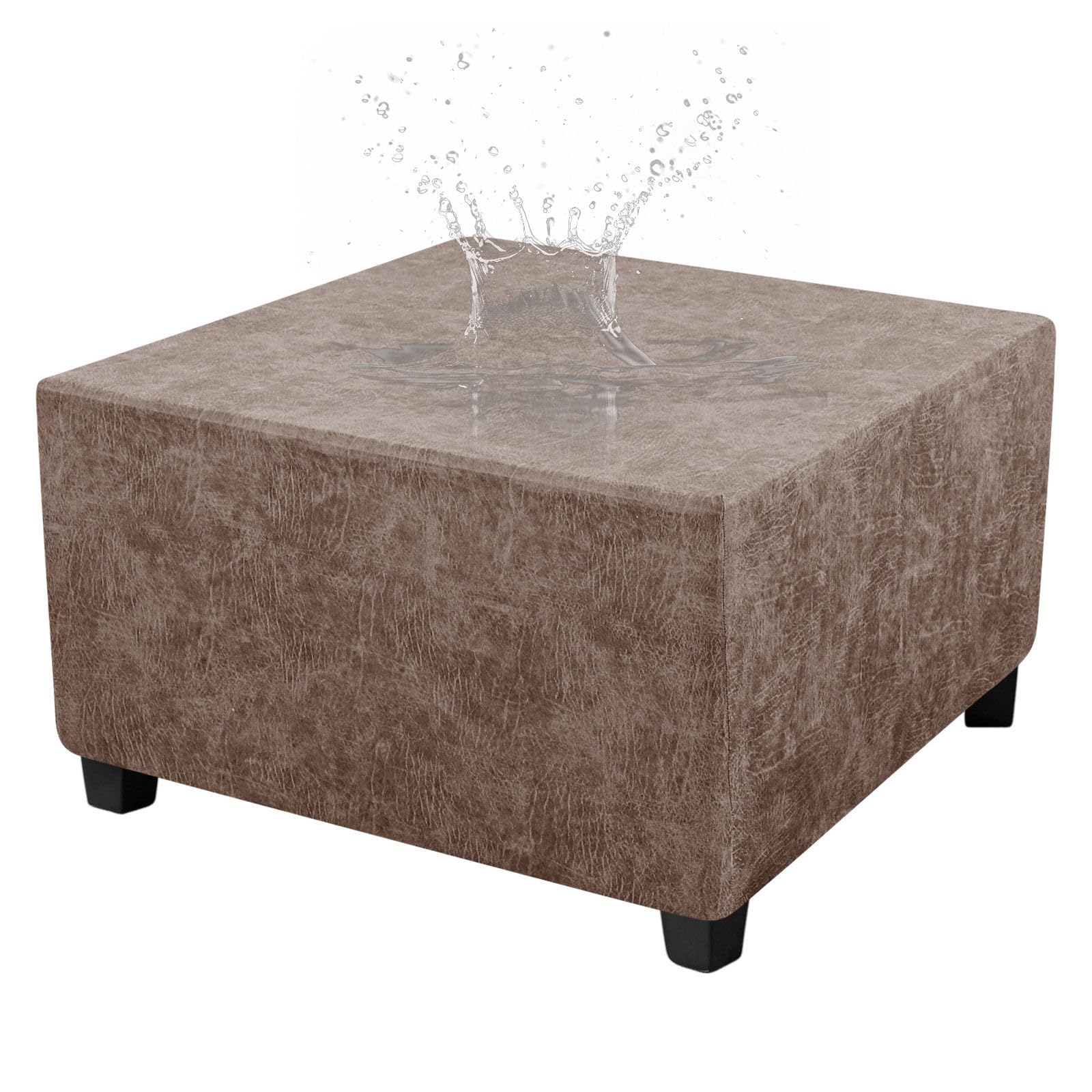 ZRCYXDW Ottoman Cover Rectangle, PU Leather Ottoman Slipcover Waterproof Storage Ottoman Cover Stretch Non Slip Living Room Furniture