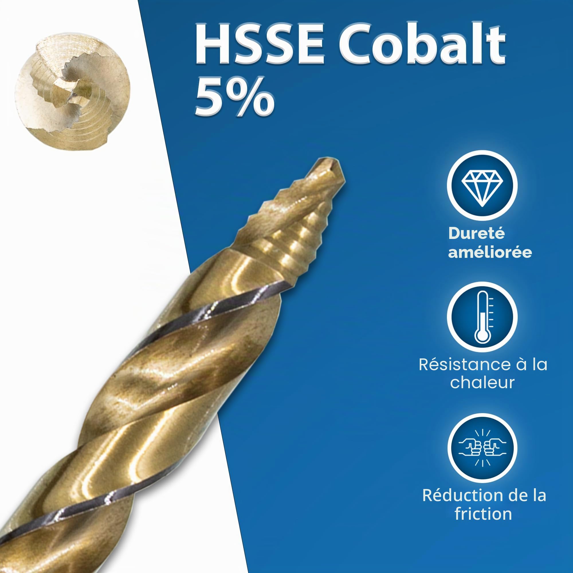 TJR® Lot de 5 forets hélicoïdaux HSSE Co 5% M35 de 4 à 10 mm avec pointe étagée, durables et résistants à la chaleur, parfaits pour le métal, le bois et le plastique