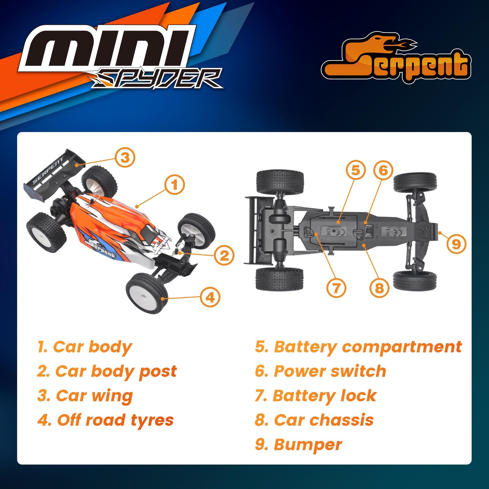 Serpent 1:24 Mini RC Auto con giroscopio, 2,4 GHz, modello RTR, passeggino integrale con 2 batterie + cavo di ricarica USB, veicolo fuoristrada ad alte prestazioni