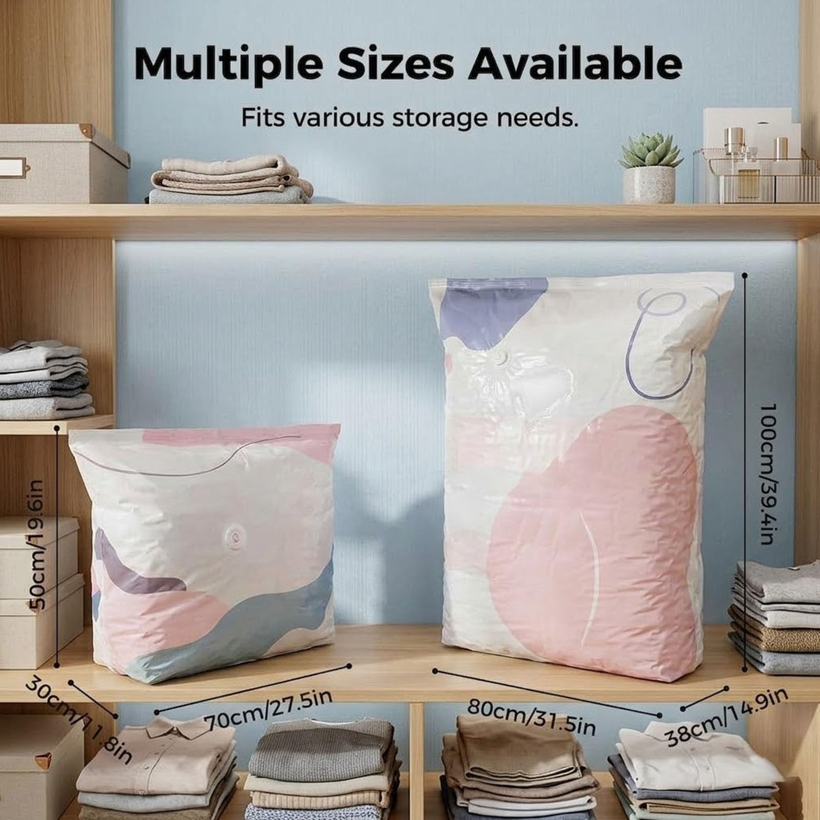 Genérico Bolsa de compresión al vacío sin Bomba, Bolsa de Almacenamiento cúbica Resistente con Cierre hermético para Ropa y edredones, Bolsa Reutilizable de compresión a presión. (5pcs 100x80x30cm)
