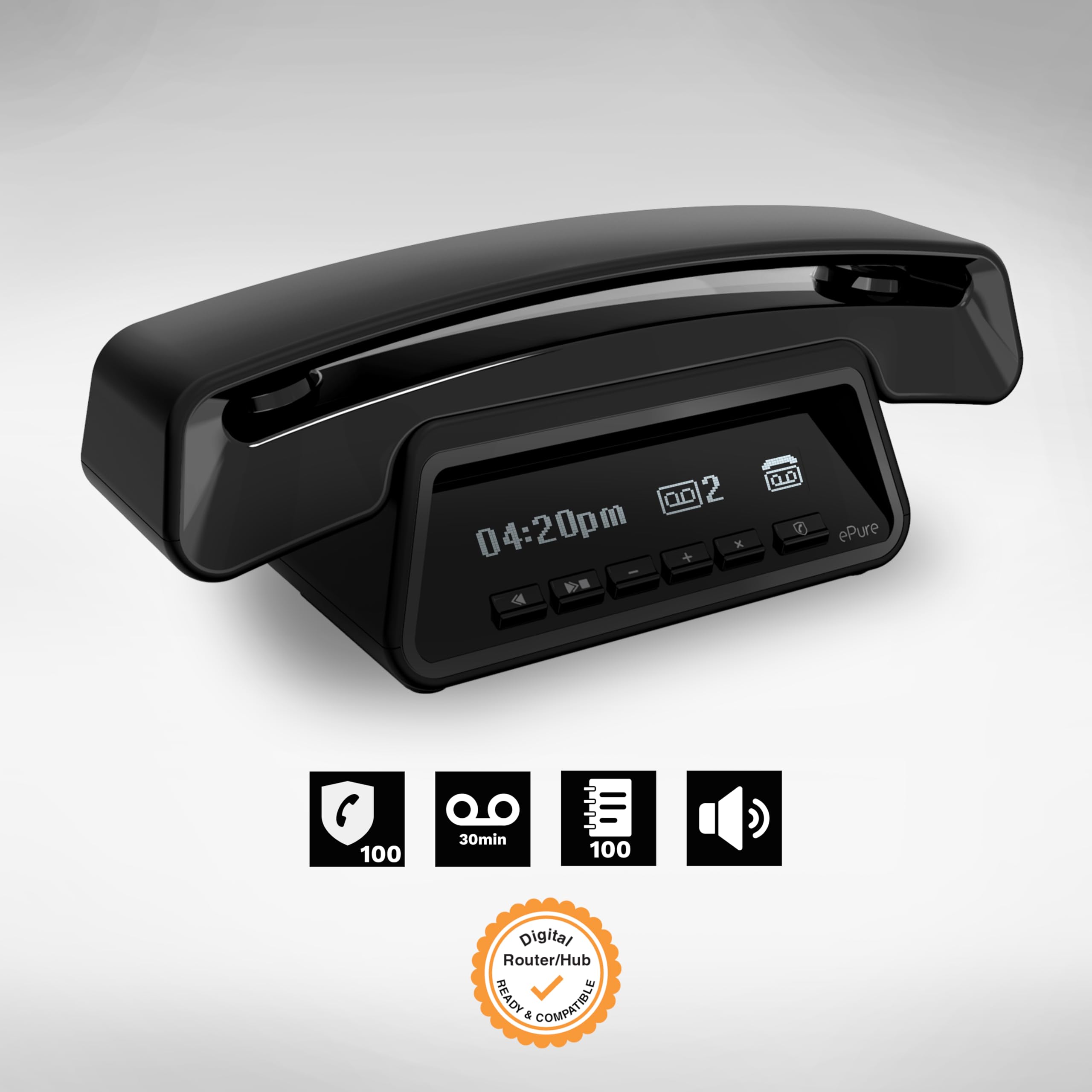 ALCATEL ePure Premium, Cordless Phone DECT With Answering Machine, Classic Design, Smart Display Base, Large Graphic Display - Image 2