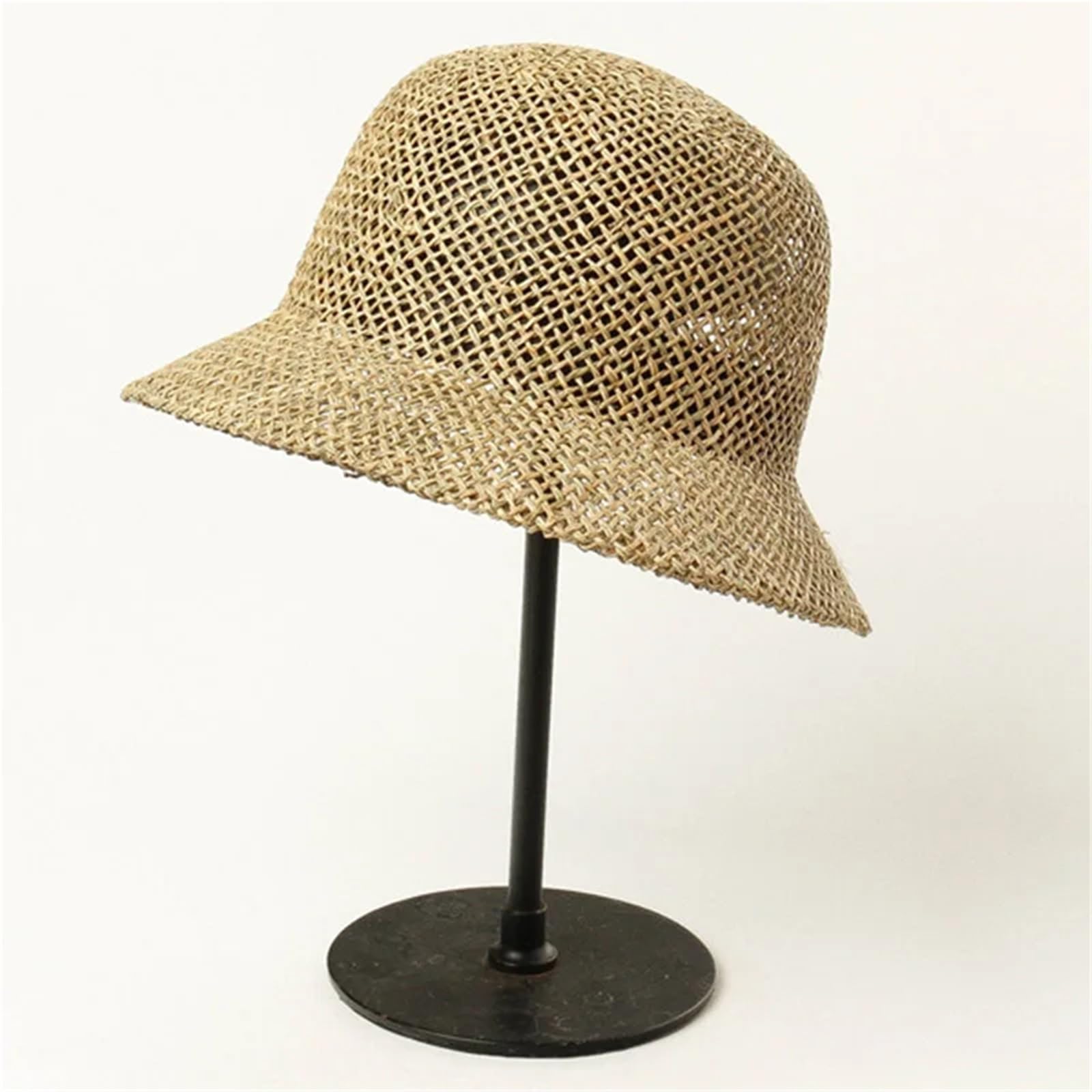 Generico Cappello da Donna Cloche Cappello da Sole Seagrass Beach Paglia da Viaggio Cappello Estivo a Tesa Corta
