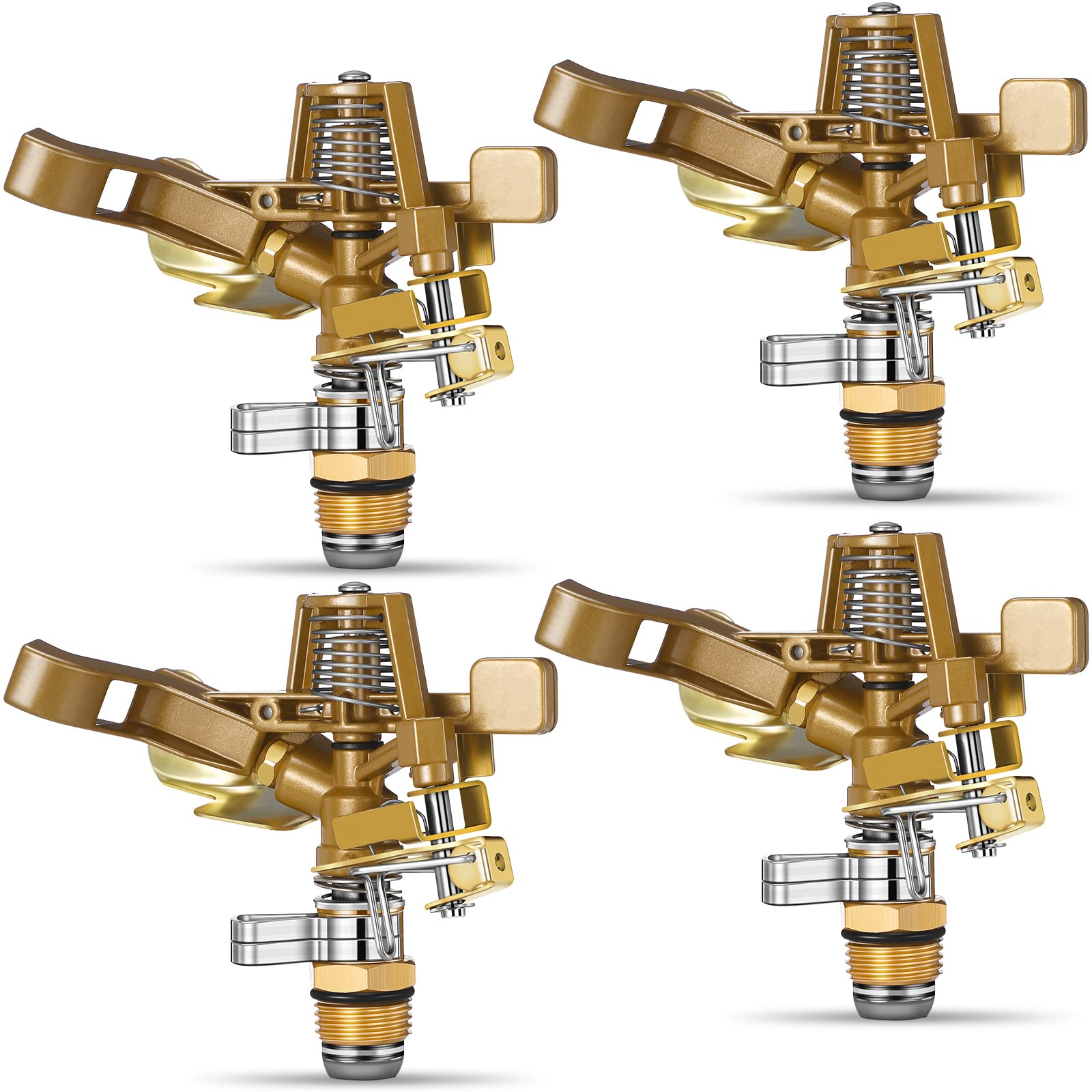 Ferraycle 1/2 Inch Brass Impact Sprinkler Head Heavy Duty Sprinkler Head with Nozzles Adjustable 0-360 Degrees Impulse Sprinkler Head Lawn Watering Sprinkler for Yard Irrigation(4 Pieces)